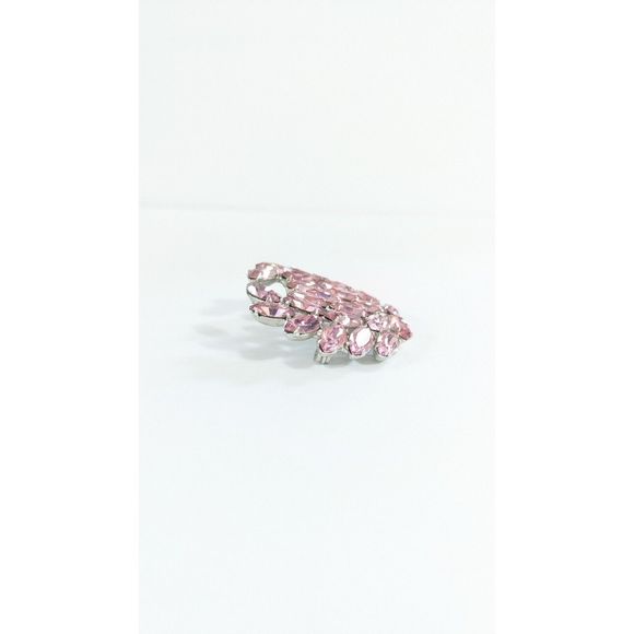 Pink Rhinestone Wreath Crest Brooch Pin signed  B David - Silver Toned - Picture 6 of 11